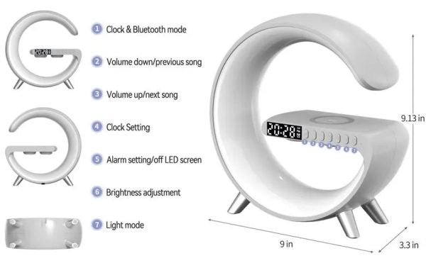 G63 4-in-1 Bluetooth Speaker | 10W Wireless Charger, RGB Night Light, Alarm Clock & Desk Lamp