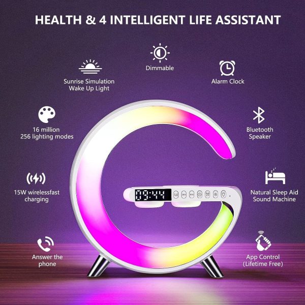 G63 4-in-1 Bluetooth Speaker | 10W Wireless Charger, RGB Night Light, Alarm Clock & Desk Lamp