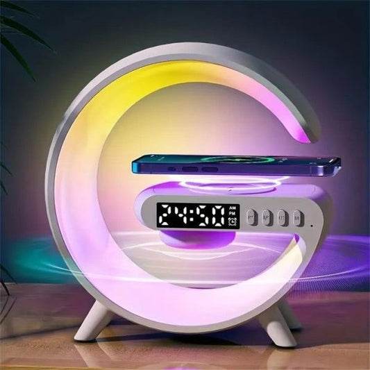 G63 4-in-1 Bluetooth Speaker | 10W Wireless Charger, RGB Night Light, Alarm Clock & Desk Lamp